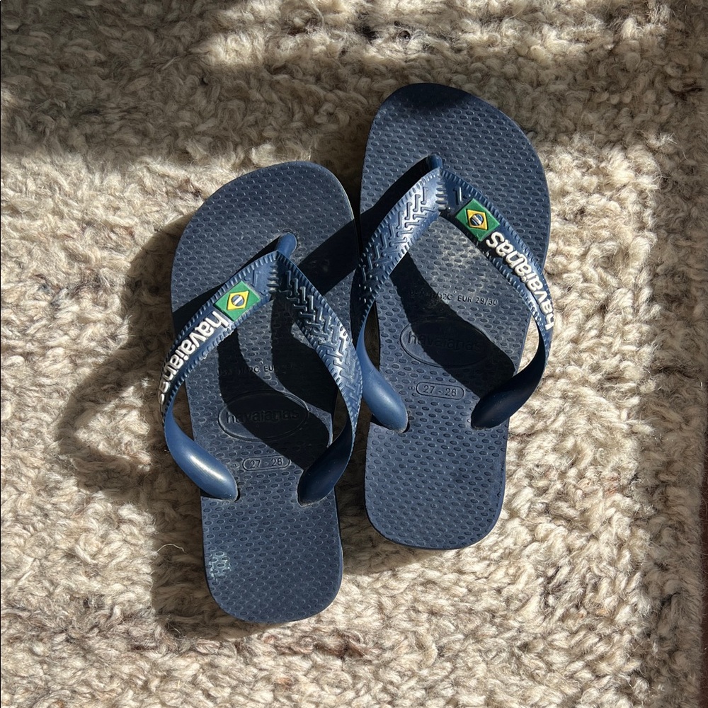 Kids Havaianas Navy Flip Flop Sandals with Brazilian Flag